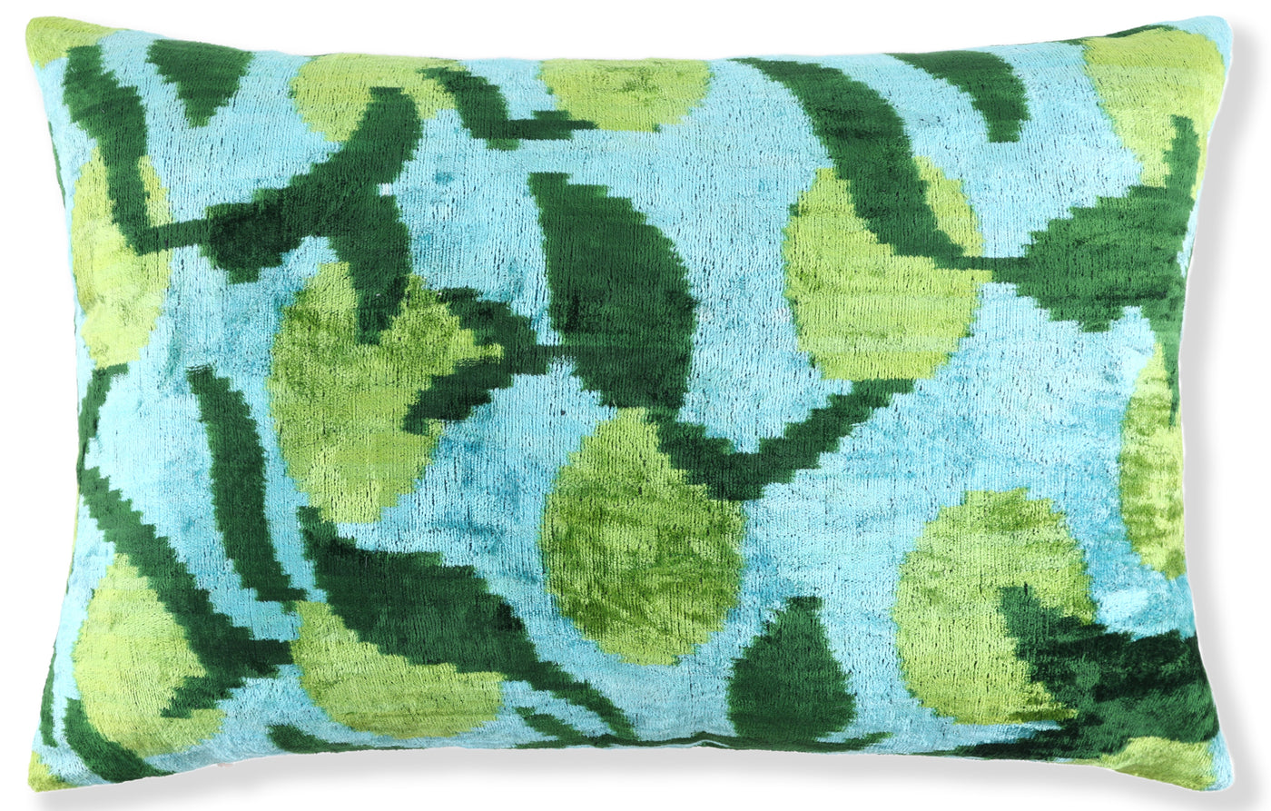 Leaf Green & Aqua Velvet Pillow – Handmade 16x24 Botanical Design