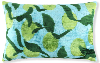Leaf Green & Aqua Velvet Pillow – Handmade 16x24 Botanical Design