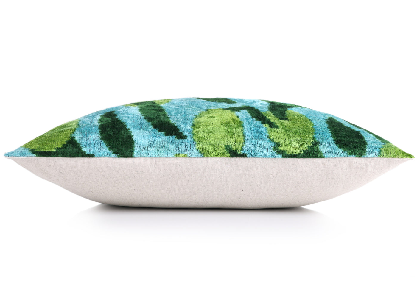 Leaf Green & Aqua Velvet Pillow – Handmade 16x24 Botanical Design