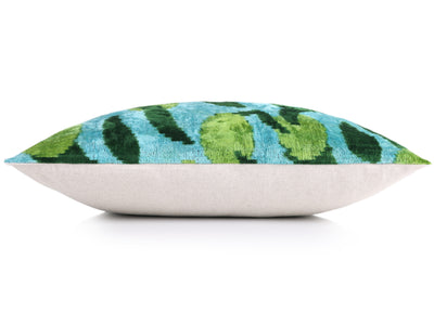 Leaf Green & Aqua Velvet Pillow – Handmade 16x24 Botanical Design