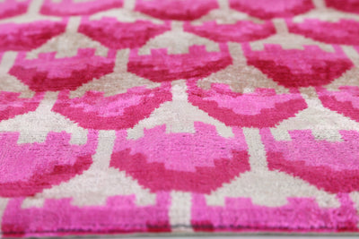Luxury Pink Silk Velvet Throw Pillow – Handmade 20x20 Ikat Design