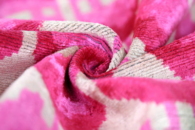 Luxury Pink Silk Velvet Throw Pillow – Handmade 20x20 Ikat Design