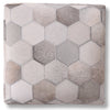 Handmade Hexagon Patchwork Cowhide Leather Ottoman Pouf 18x18 Neutral