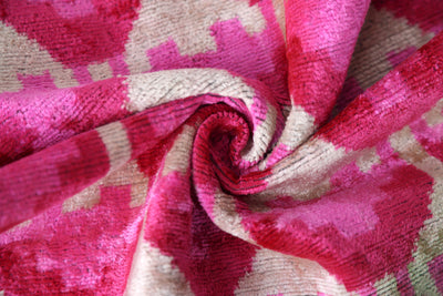 Luxury Pink Silk Velvet Throw Pillow – Handmade 20x20 Ikat Design