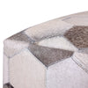 Handmade Hexagon Patchwork Cowhide Leather Ottoman Pouf 18x18 Neutral