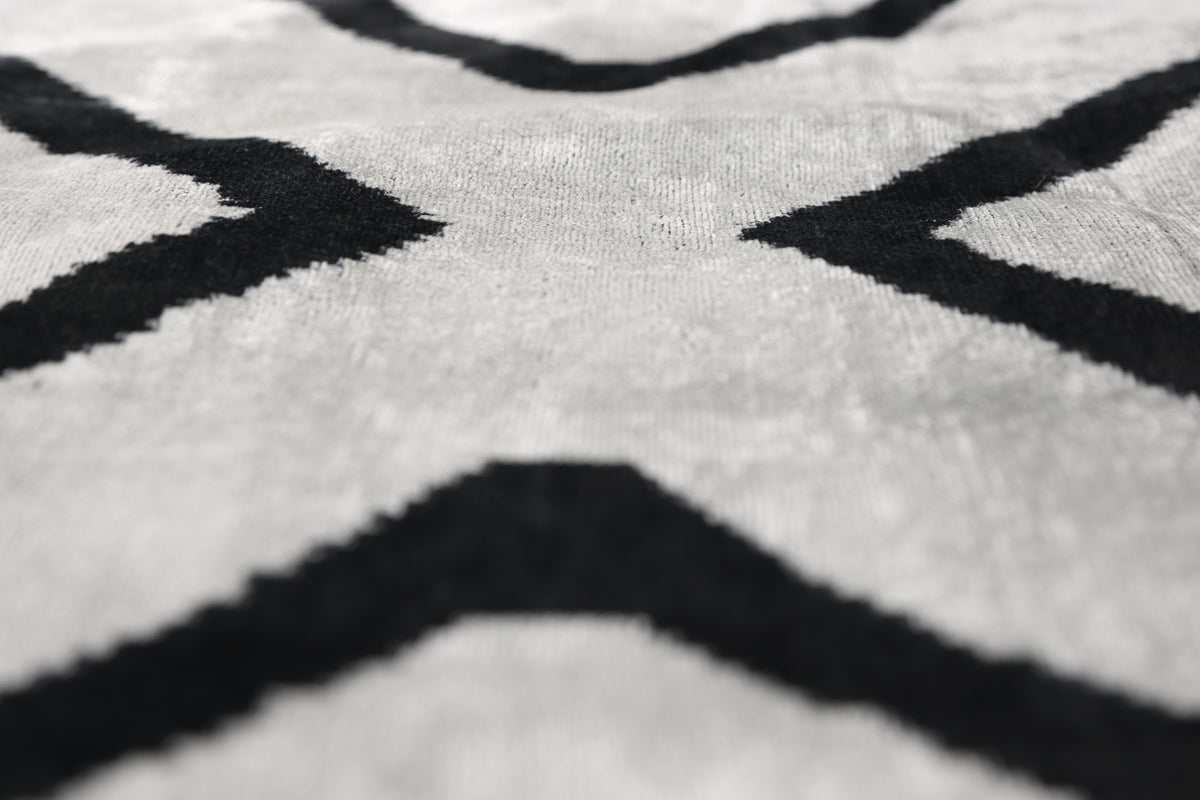 Modern Black & White Chevron Ikat Velvet Pillow – 16x16 Handmade Cushion