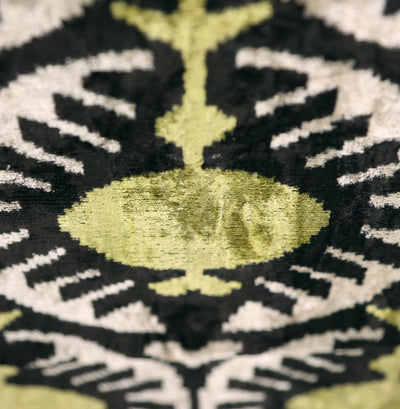 Black & Olive Ikat Velvet Pillow – Handmade 16x24 Medallion Design