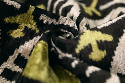 Black & Olive Ikat Velvet Pillow – Handmade 16x24 Medallion Design