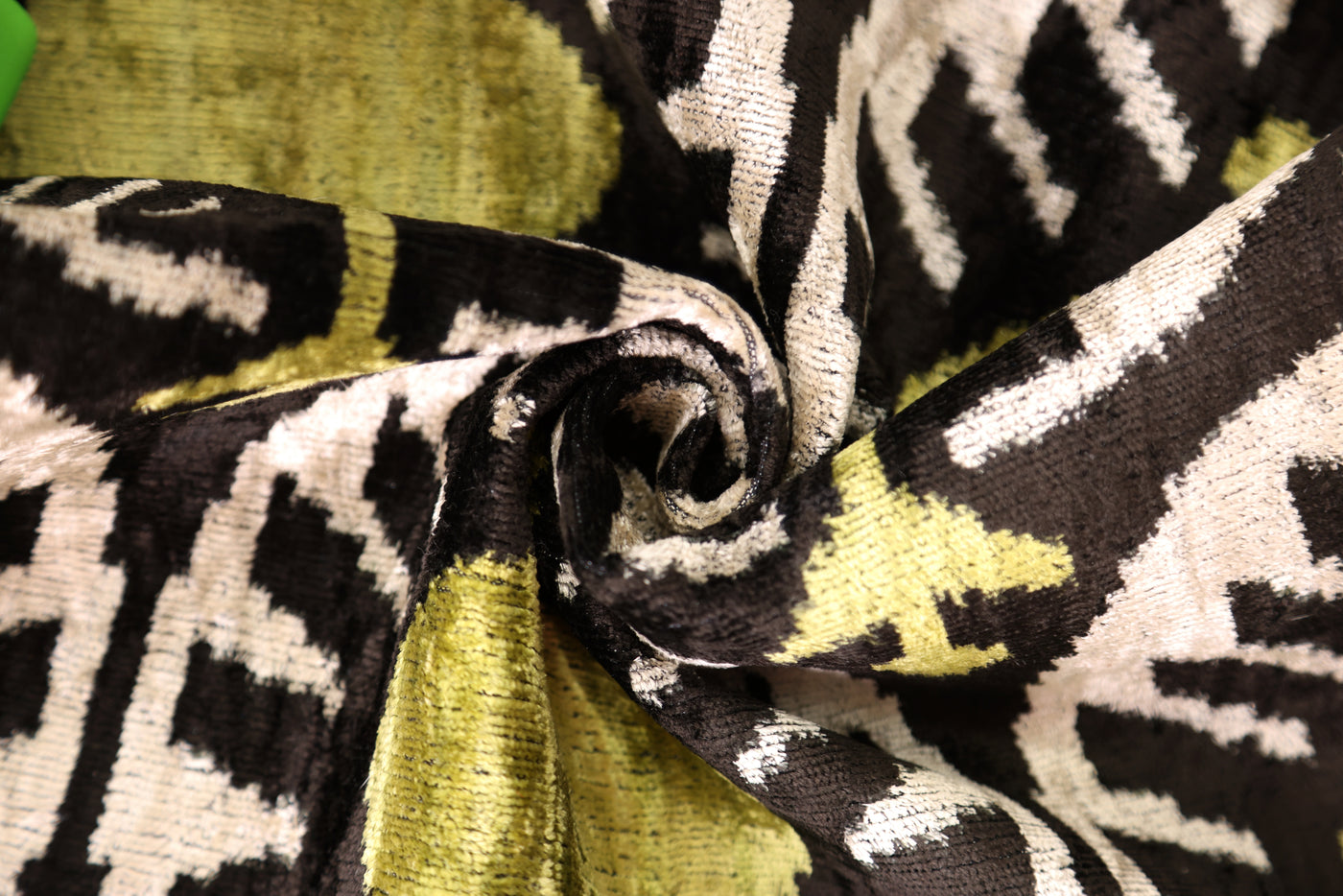 Black & Olive Ikat Velvet Pillow – Handmade 16x24 Medallion Design