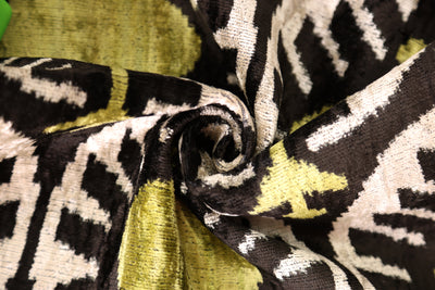 Black & Olive Ikat Velvet Pillow – Handmade 16x24 Medallion Design