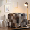 Handmade Brown Patchwork Cowhide Leather Ottoman Pouf 18x18 Warm