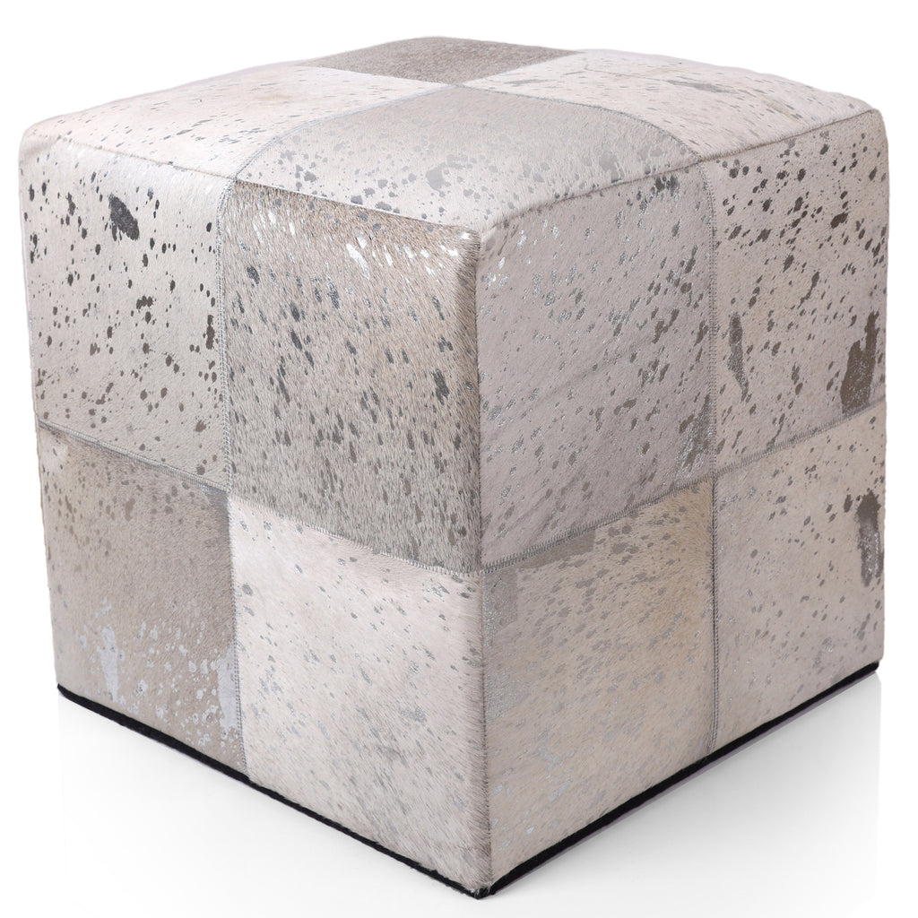 Handmade Brindle Cowhide Leather Cube Ottoman Pouf 18x18 Natural