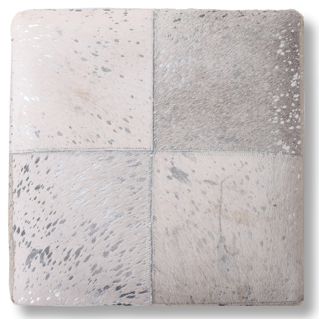 Handmade Brindle Cowhide Leather Cube Ottoman Pouf 18x18 Natural