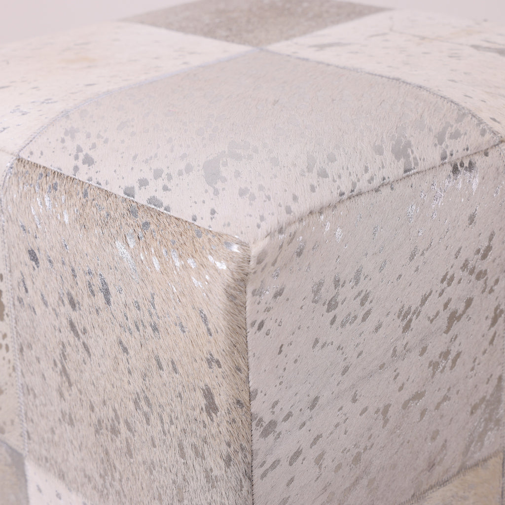 Handmade Brindle Cowhide Leather Cube Ottoman Pouf 18x18 Natural