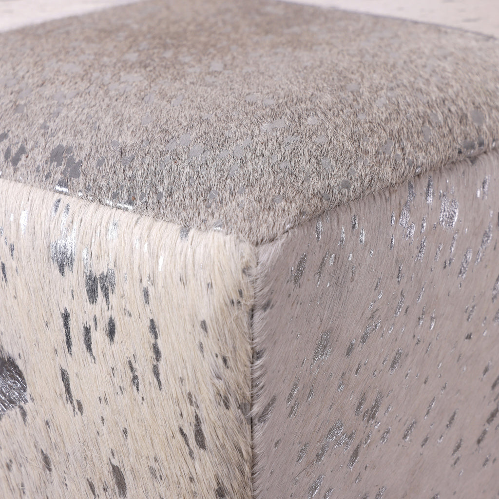 Handmade Brindle Cowhide Leather Cube Ottoman Pouf 18x18 Natural