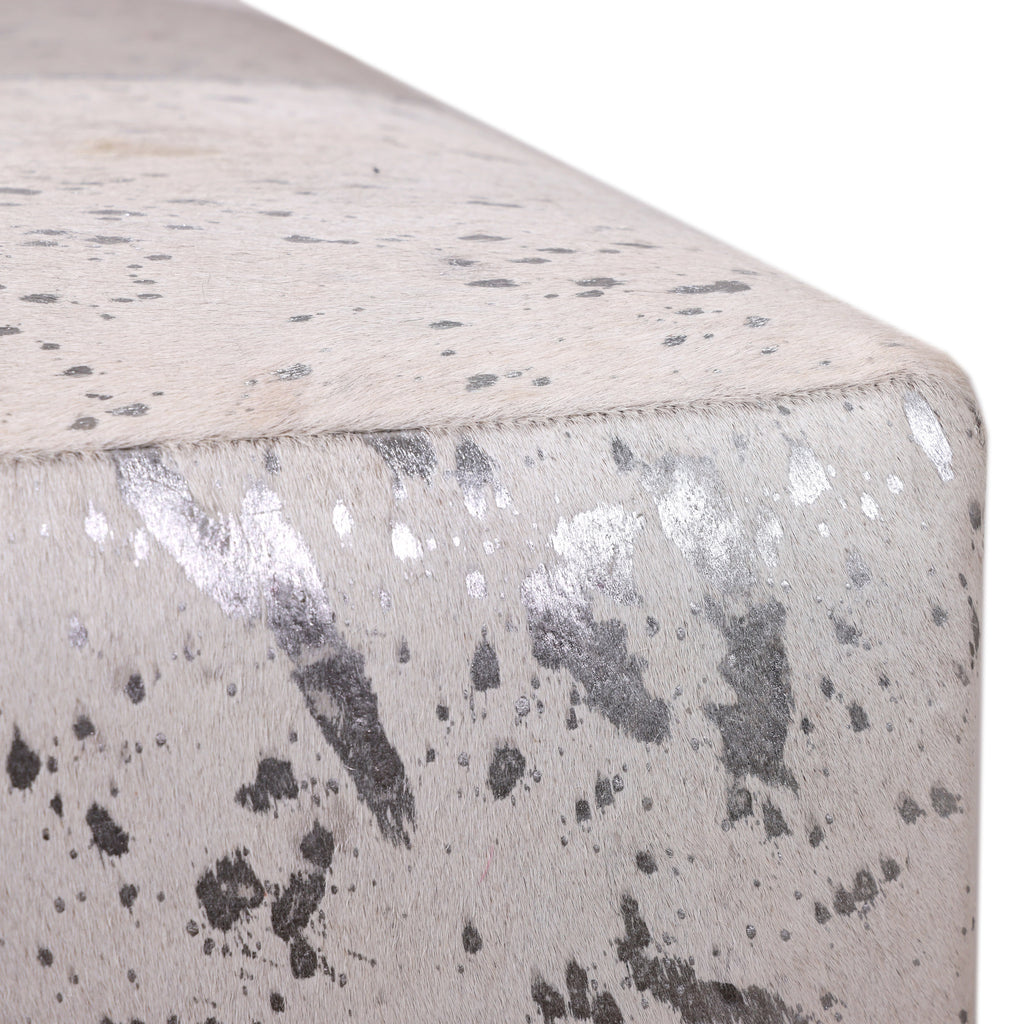 Handmade Brindle Cowhide Leather Cube Ottoman Pouf 18x18 Natural
