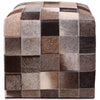 Handmade Brown Patchwork Cowhide Leather Ottoman Pouf 18x18 Warm