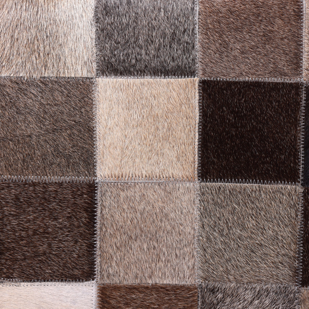 Handmade Brown Patchwork Cowhide Leather Ottoman Pouf 18x18 Warm