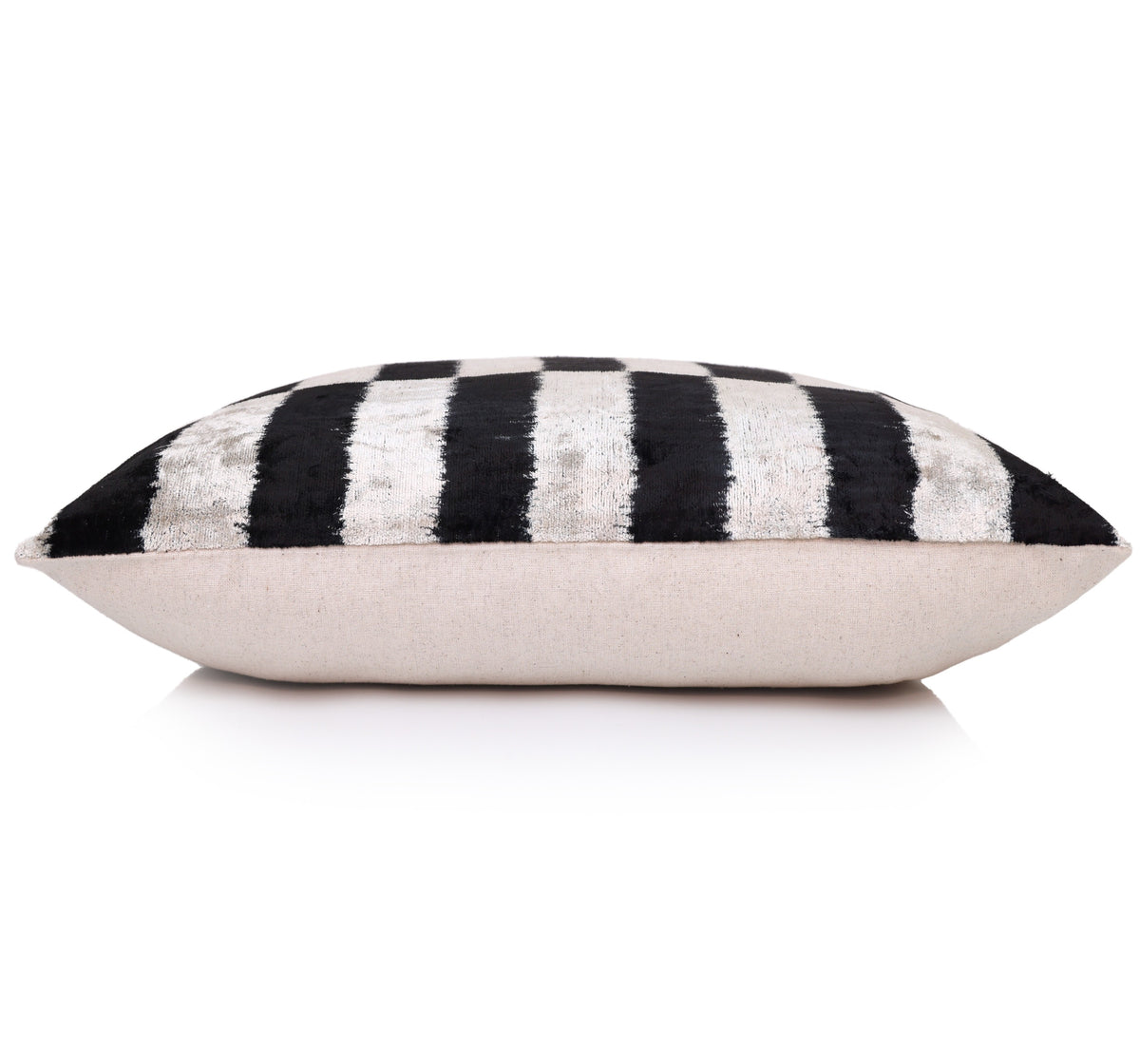 Hand-Knotted Silk Velvet Ikat Lumbar Pillow - 16x24 Black & Silver White