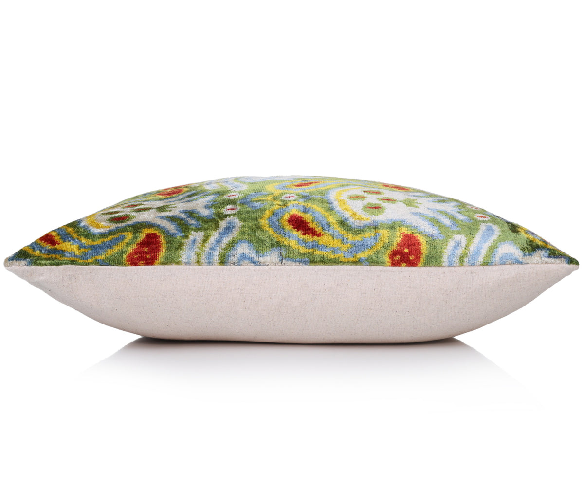 Green Ikat Silk Velvet Pillow 20x20 | Handmade Designer Accent Cushion