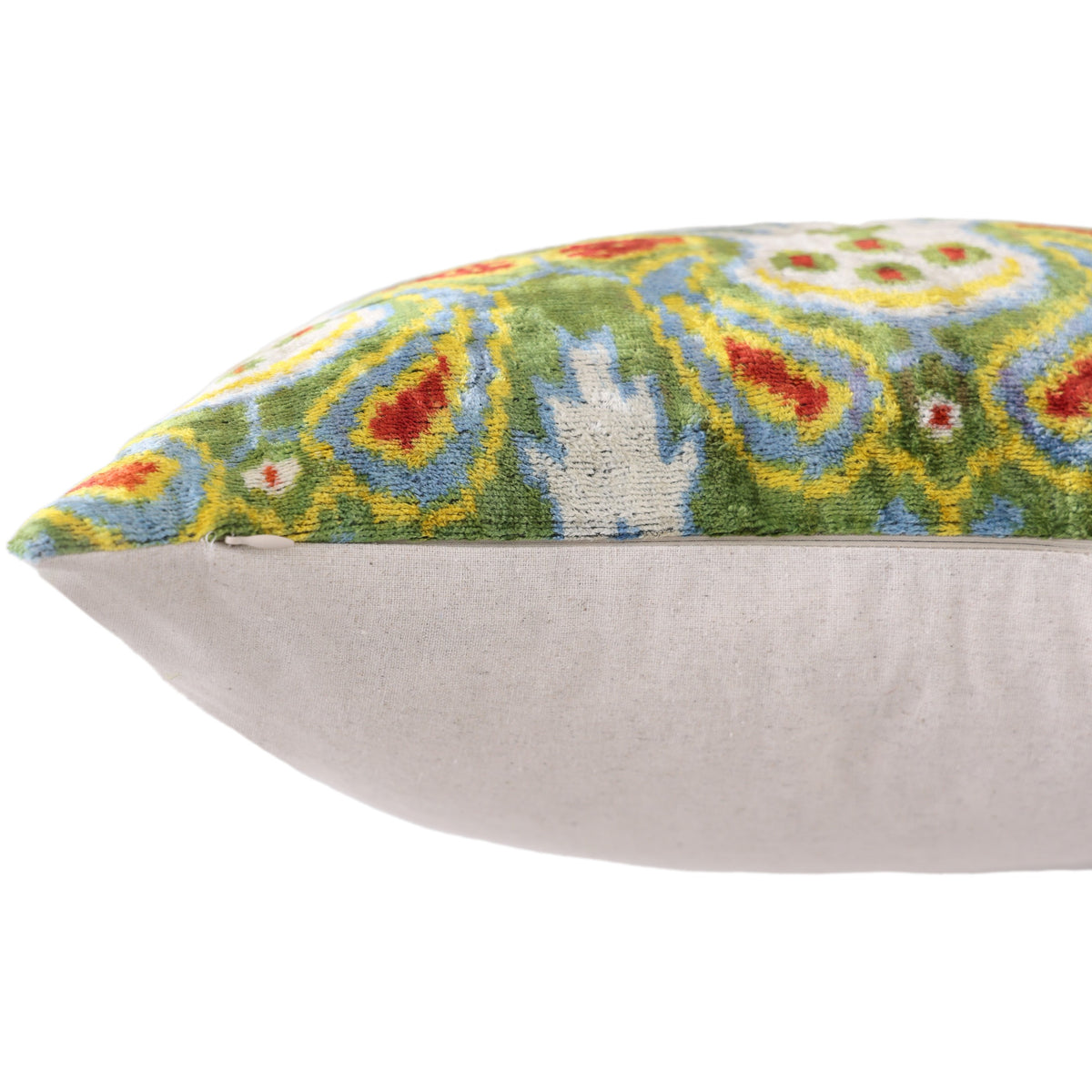Green Ikat Silk Velvet Pillow 20x20 | Handmade Designer Accent Cushion
