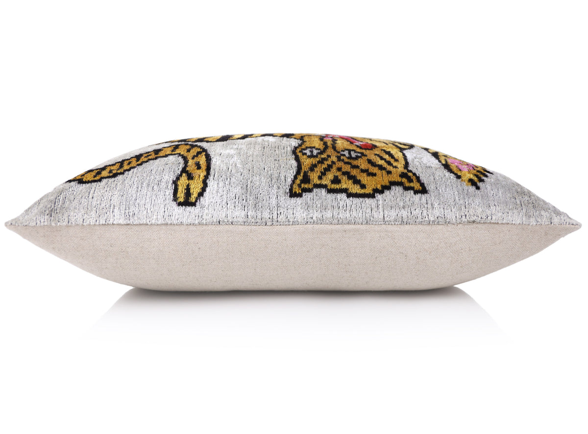 Handmade Tiger Design Velvet Lumbar Pillow 16x24 – Bold Artisan Statement Cushion