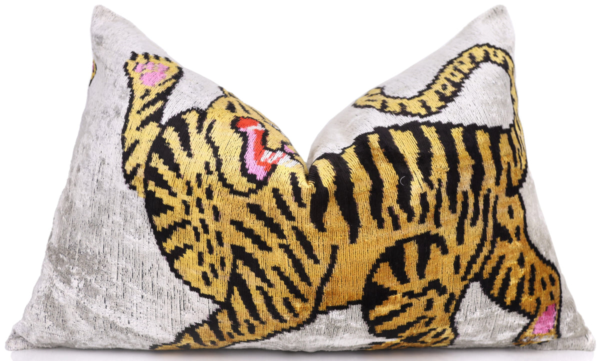 Handmade Tiger Design Velvet Lumbar Pillow 16x24 – Bold Artisan Statement Cushion