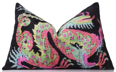 Luxury Silk Velvet Pillow 16x24 – Handmade Black Dragon Lumbar Cushion with Vibrant Colors
