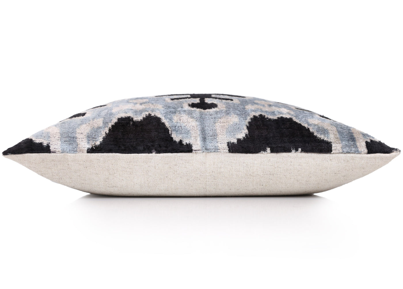 Light Blue Black Silk Velvet Pillow – 20x20 Handmade Ikat Throw Cushion