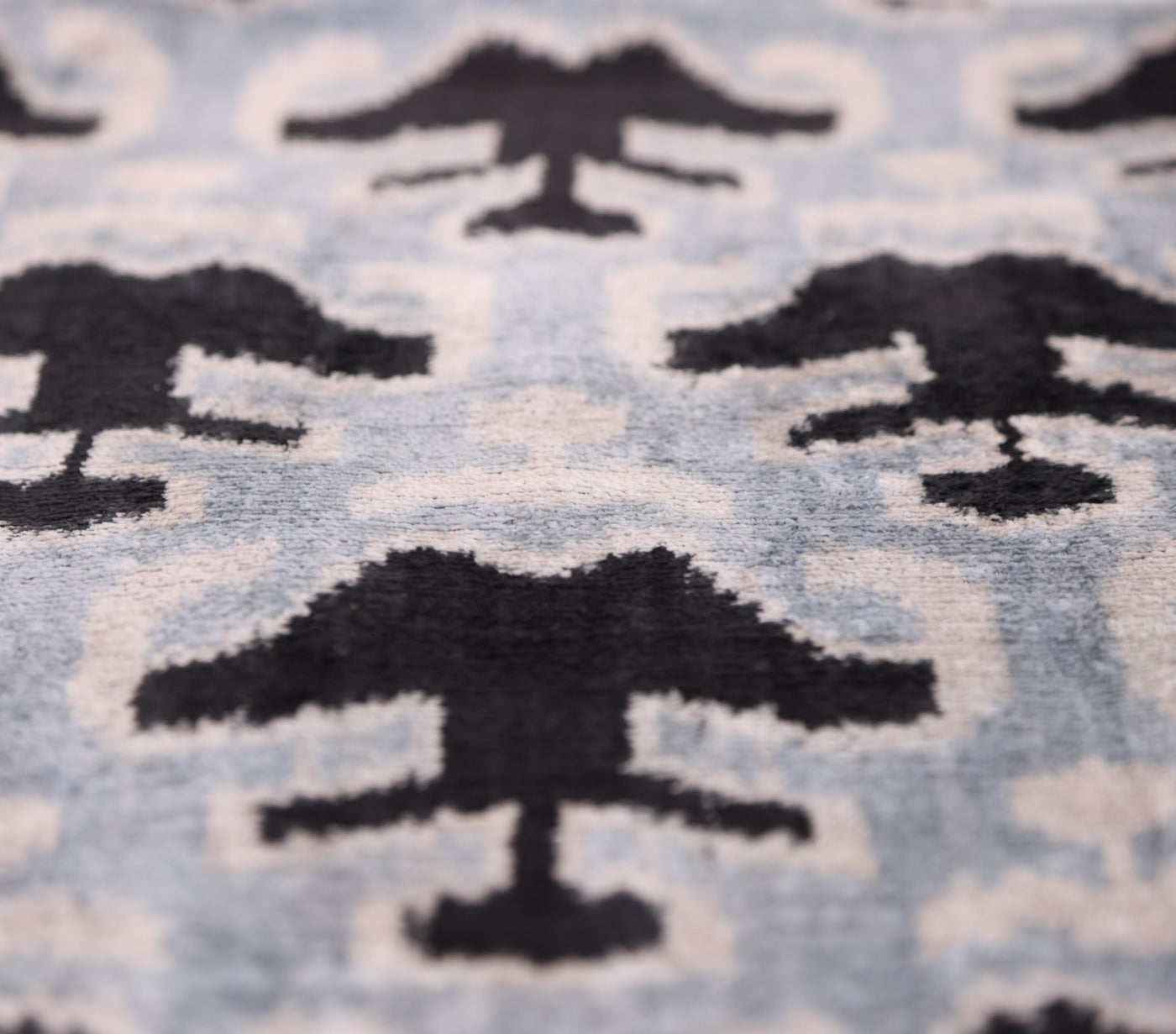 Light Blue Black Silk Velvet Pillow – 20x20 Handmade Ikat Throw Cushion