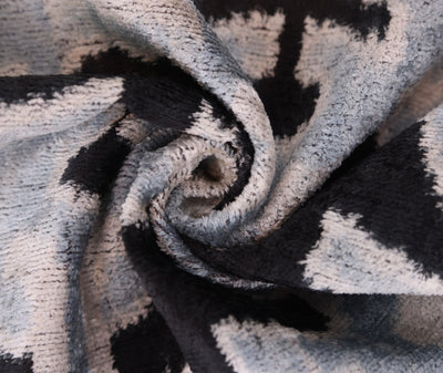 Light Blue Black Silk Velvet Pillow – 20x20 Handmade Ikat Throw Cushion