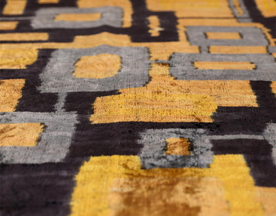 Bronze and Blue Geometric Silk Velvet Pillow 16x24 Handmade Luxury Cushion