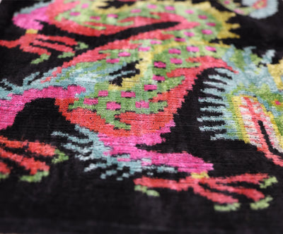 Luxury Silk Velvet Pillow 16x24 – Handmade Black Dragon Lumbar Cushion with Vibrant Colors