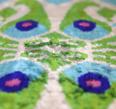 Luxury Silk Velvet Pillow 16x24 – Handmade Green & Turquoise Ikat Lumbar Cushion