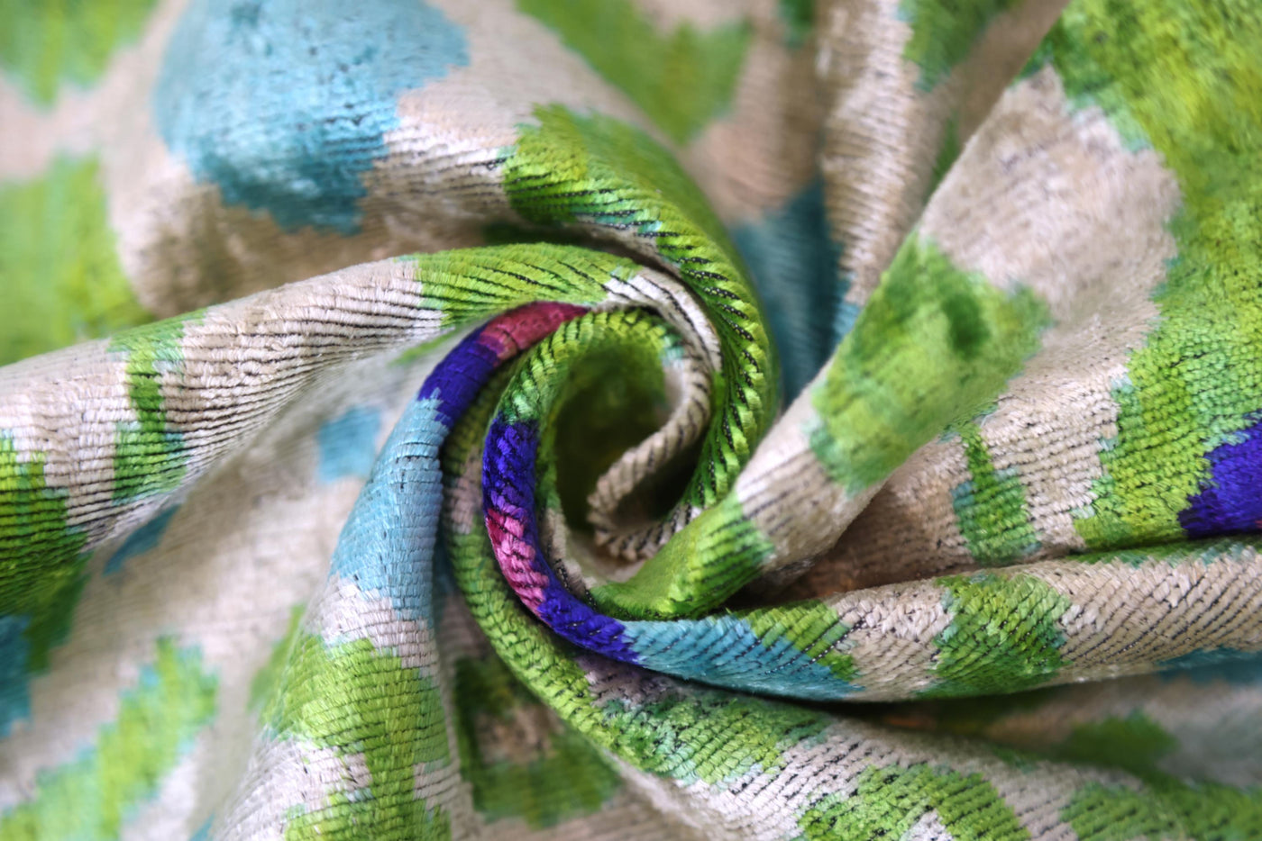 Luxury Silk Velvet Pillow 16x24 – Handmade Green & Turquoise Ikat Lumbar Cushion