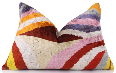 Multicolor Rainbow Silk Velvet Pillow 16x24 Handmade Luxury Cushion