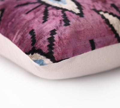 Magenta Blue Eye Silk Velvet Pillow – 20x20 Handmade Ikat Throw Cushion