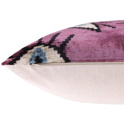 Magenta Blue Eye Silk Velvet Pillow – 20x20 Handmade Ikat Throw Cushion