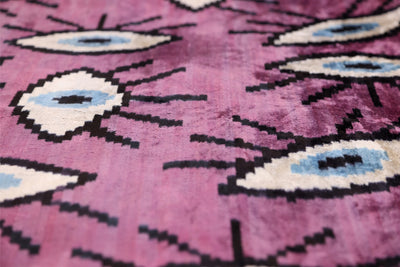 Magenta Blue Eye Silk Velvet Pillow – 20x20 Handmade Ikat Throw Cushion