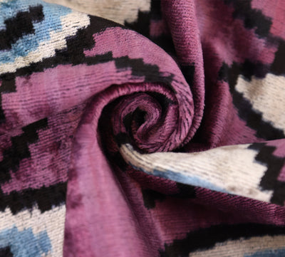 Magenta Blue Eye Silk Velvet Pillow – 20x20 Handmade Ikat Throw Cushion