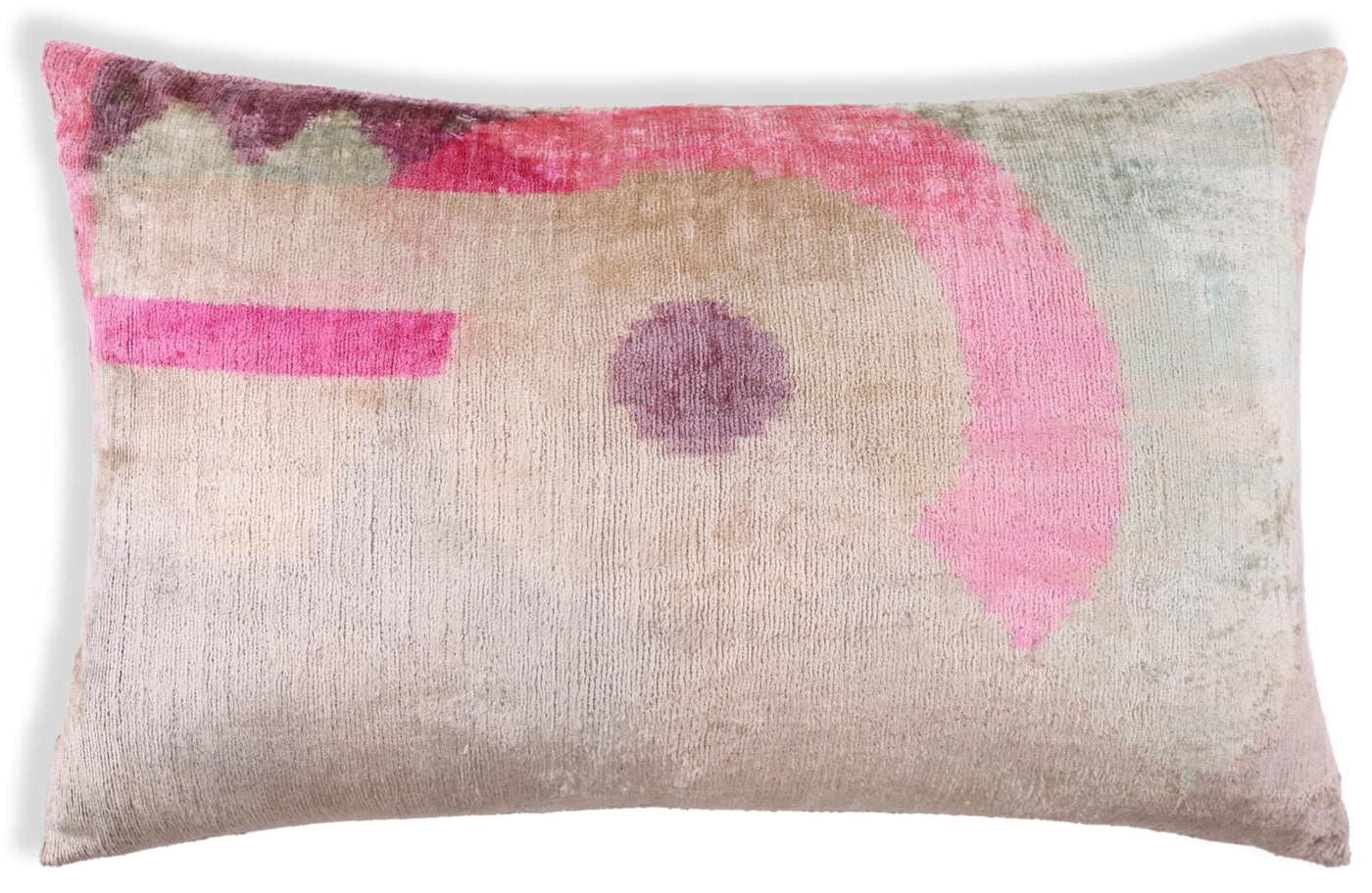 Blush Abstract Silk Velvet Lumbar Pillow, Vegetable Dyed – 16x24 in