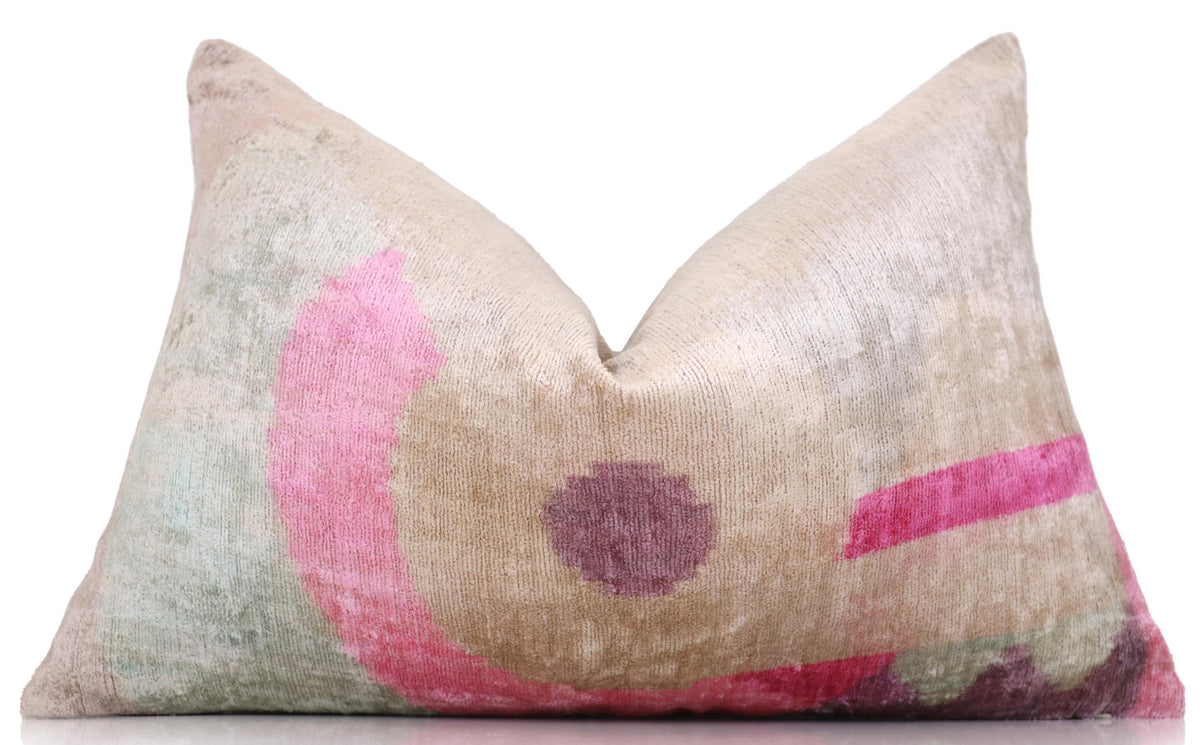Blush Abstract Silk Velvet Lumbar Pillow, Vegetable Dyed – 16x24 in