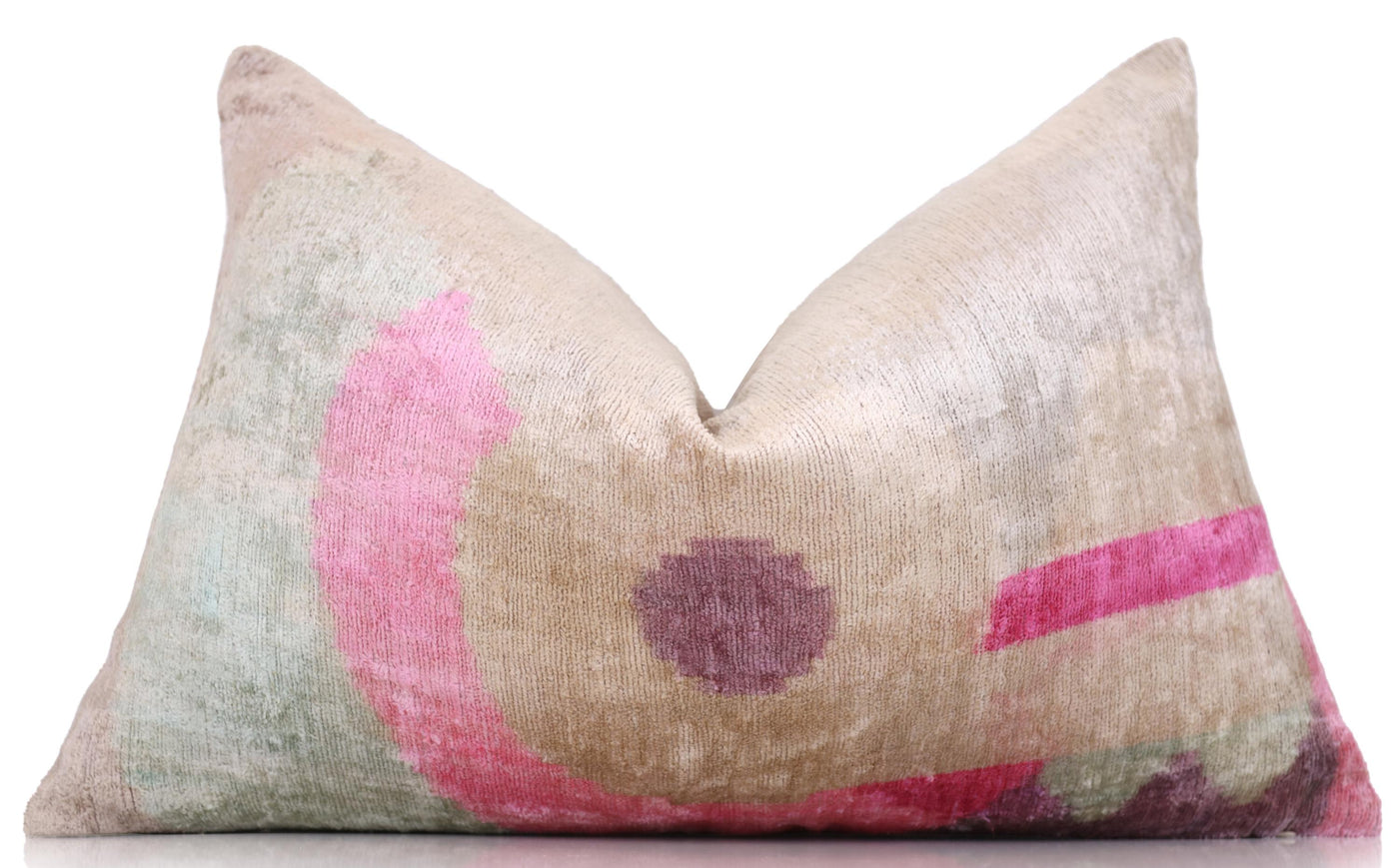 Blush Abstract Silk Velvet Lumbar Pillow, Vegetable Dyed – 16x24 in