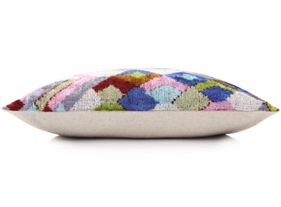 Luxury Multicolor Diamond Silk Velvet Throw Pillow 16x24 – Handmade Geometric Lumbar Cushion