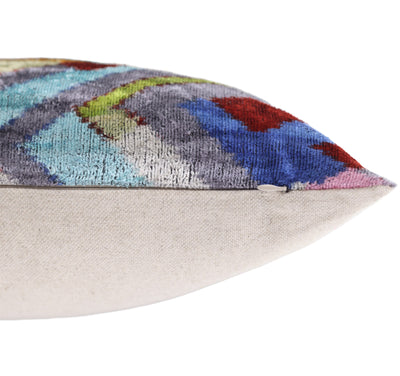 Luxury Multicolor Diamond Silk Velvet Throw Pillow 16x24 – Handmade Geometric Lumbar Cushion