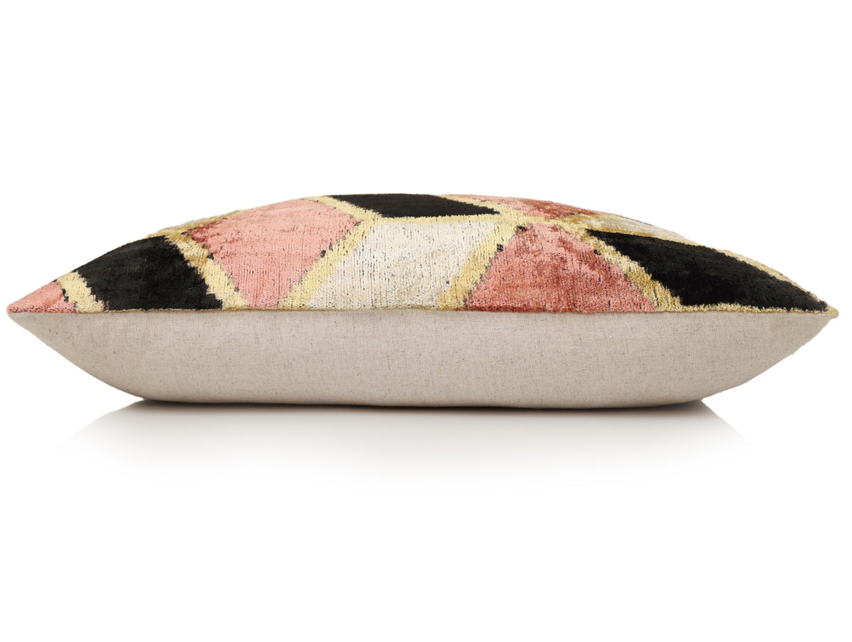 Blush Geometric Silk Velvet Lumbar Pillow 16x24 | Handmade Designer Accent Pillow