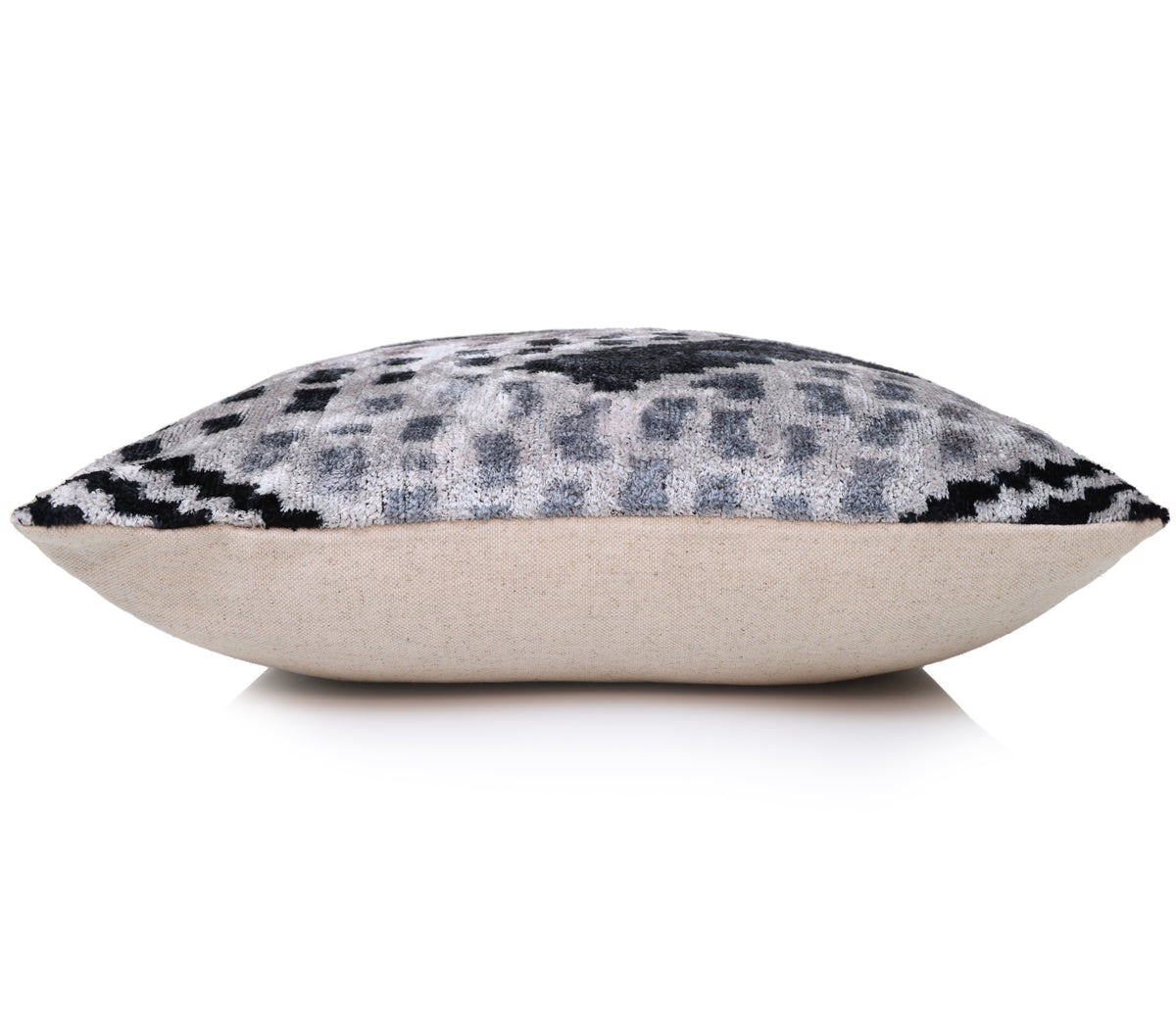 Monochrome Silk Velvet Throw Pillow 20x20 | Handmade Contemporary Designer Accent