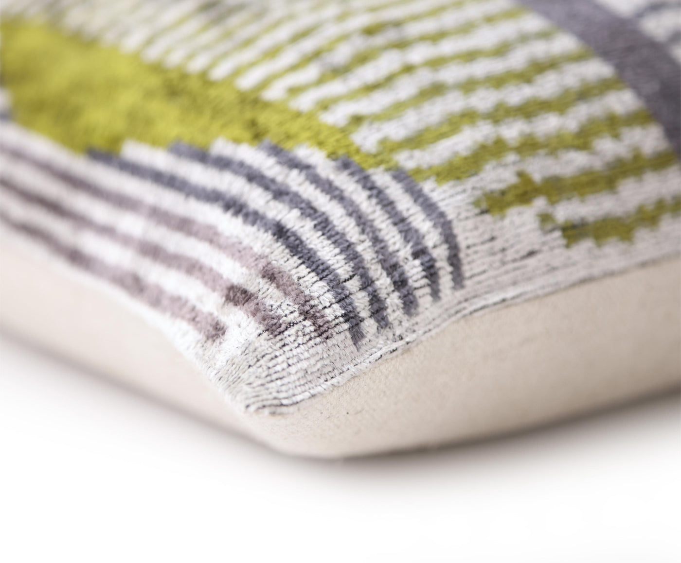 Luxury Silk Velvet Pillow 16x24 – Handmade Green & Gray Geometric Lumbar Cushion