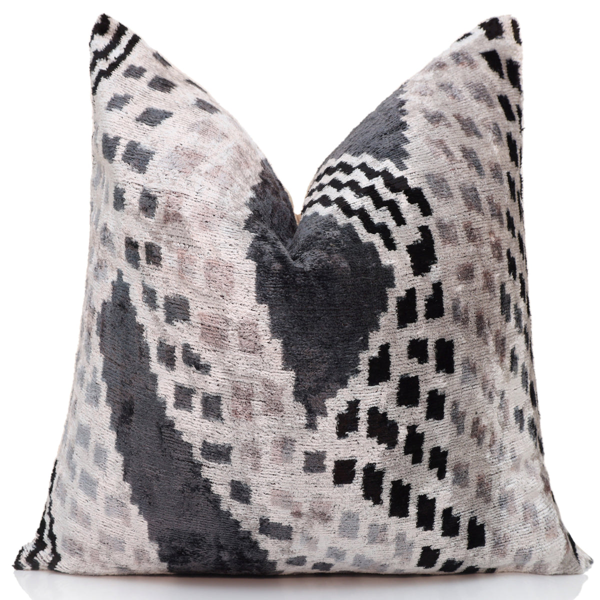 Monochrome Silk Velvet Throw Pillow 20x20 | Handmade Contemporary Designer Accent