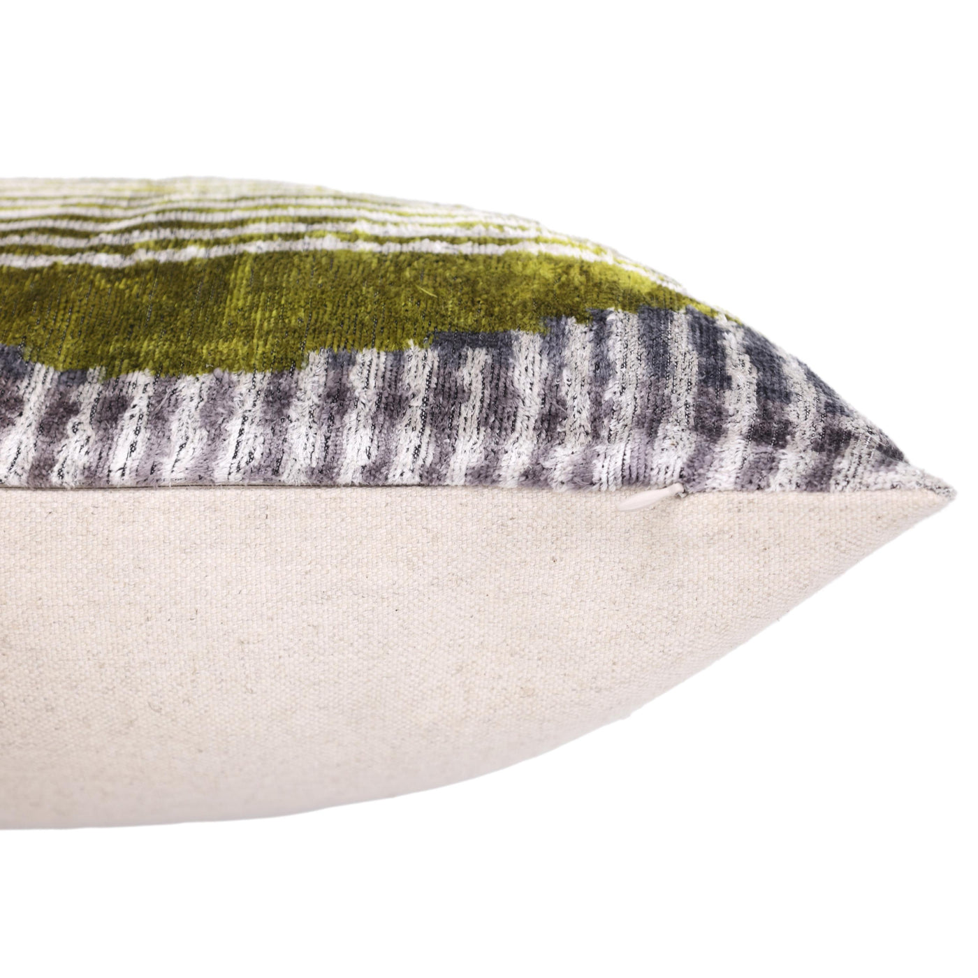 Luxury Silk Velvet Pillow 16x24 – Handmade Green & Gray Geometric Lumbar Cushion